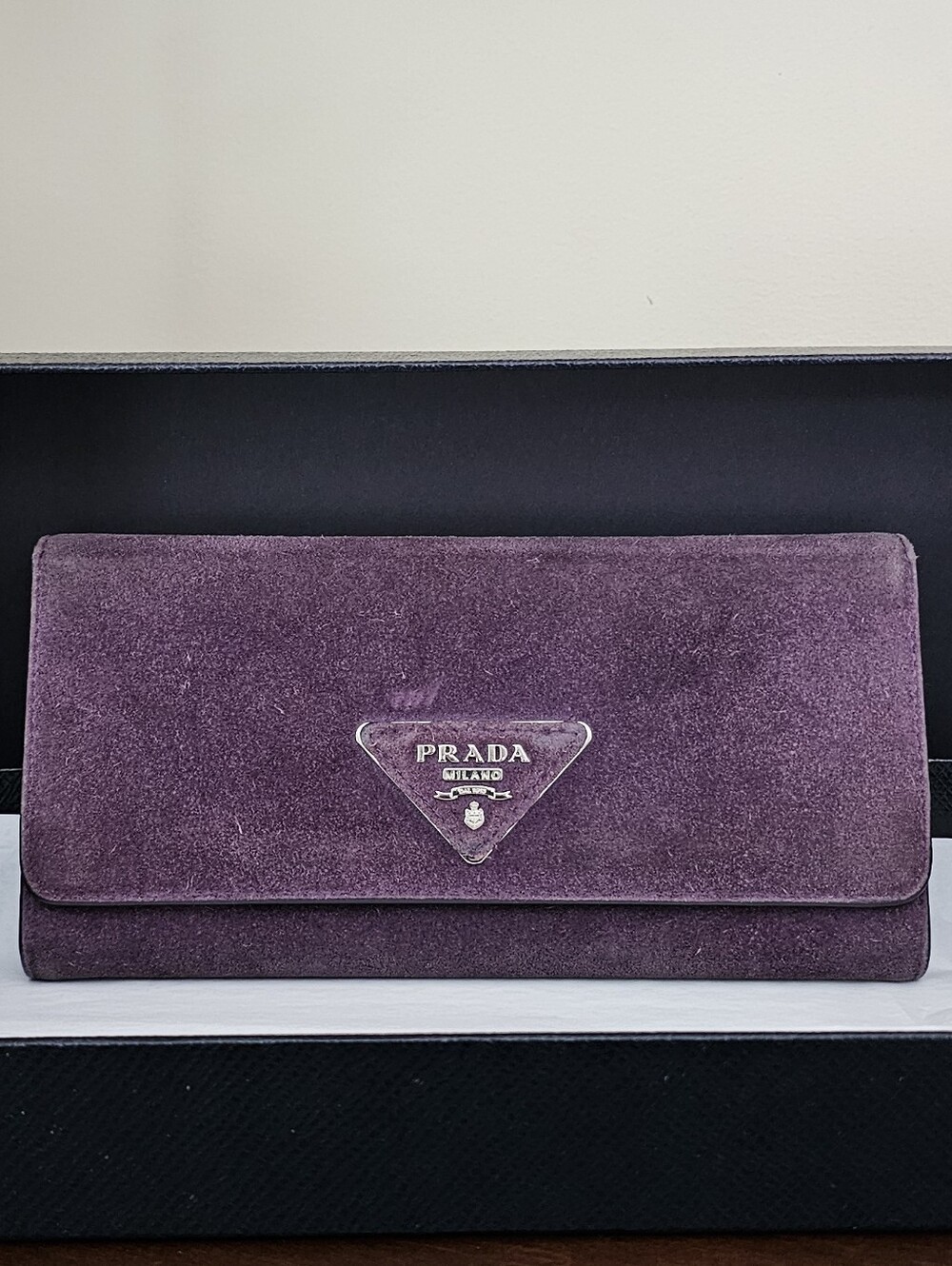 Prada Suede Continental Wallet in Plum